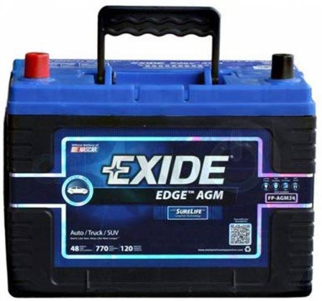 Exide Edge FP AGM34 Flat Plate AGM Sealed Automotive Battery